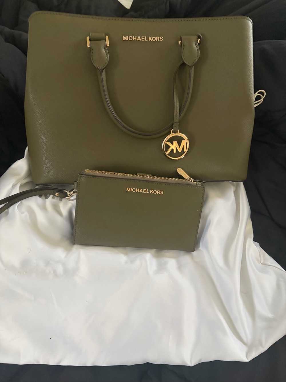 Michael Kors Olive Green Saffiano Leather Tote with Wristlet